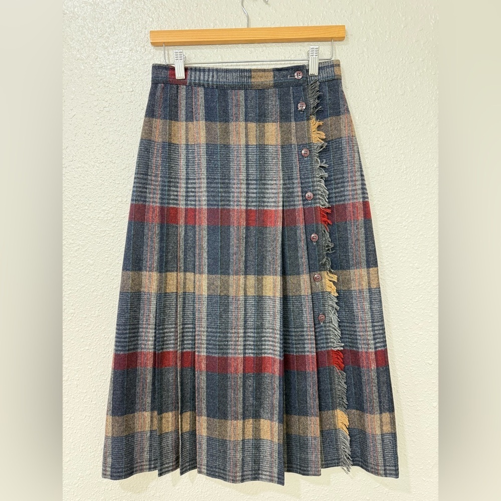 Vintage 60s Panther Union Made Pleated Plaid Wool Blend Tweed Size 9/10 XS-S
